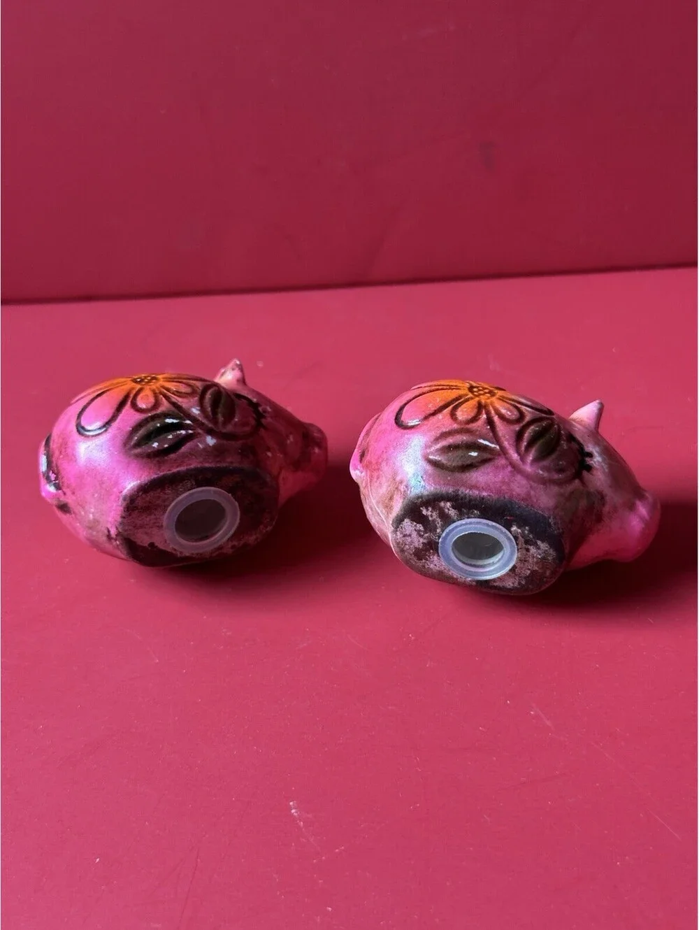 Vintage Floral Pink Pig Salt And Pepper Shaker Set Of Two